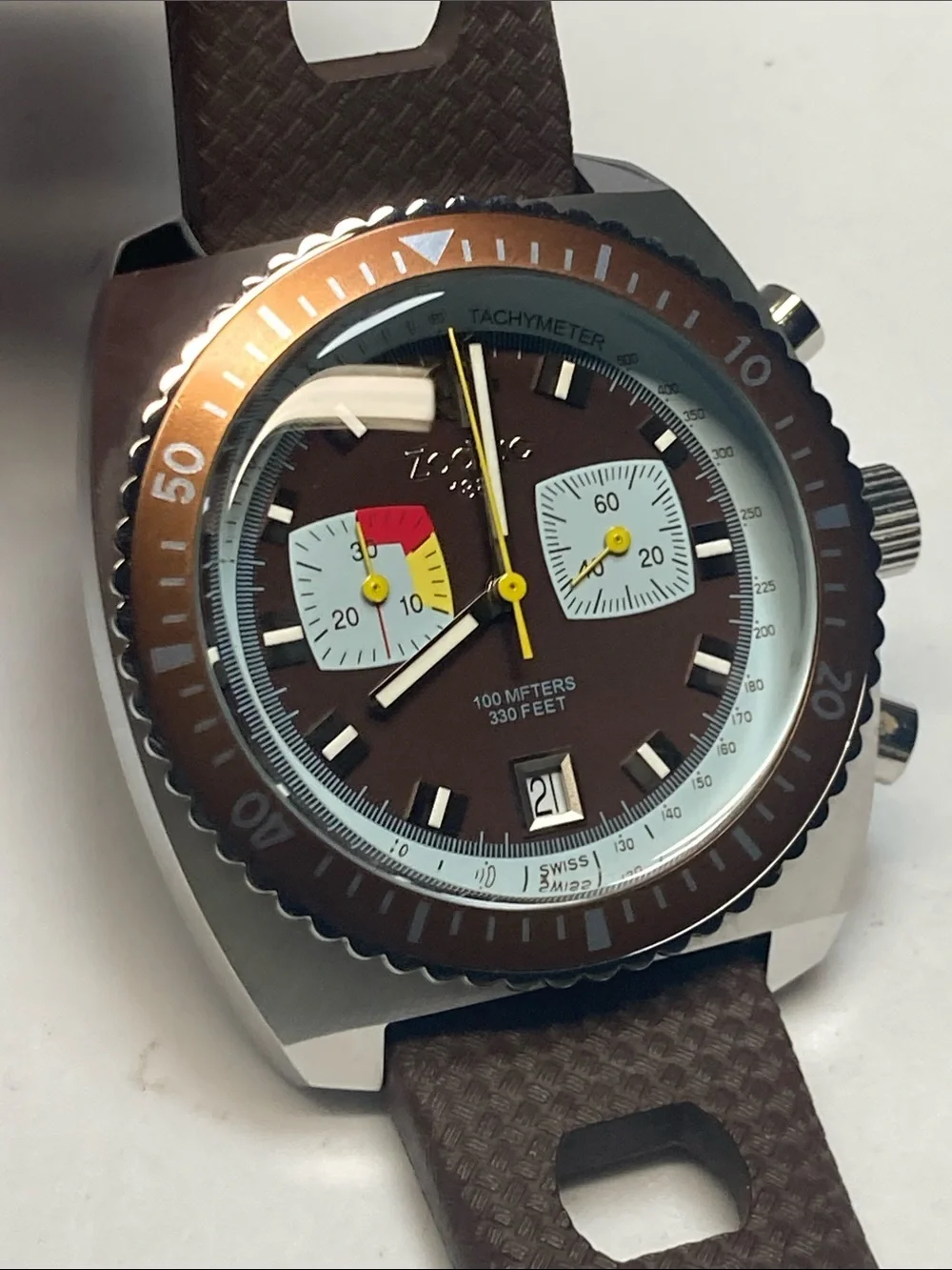 Zodiac Brown and Yellow Chronograph Dive Watch, Sea Dragon, new battery